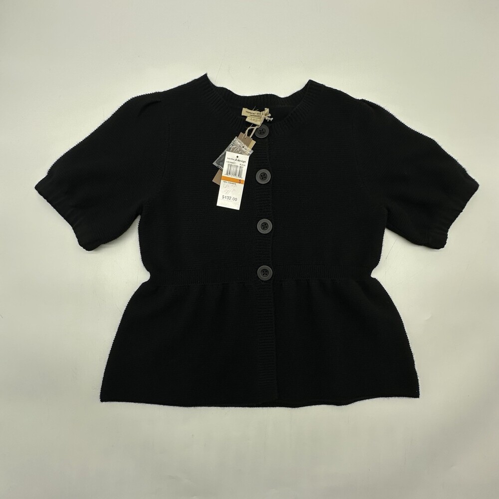 Vertical Design Cashmere 2-Ply Size Small Black Button Up Peplum Sweater Top NWT